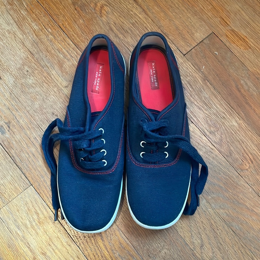 EUC size 8 Kate Spade blue sneakers with red stitch